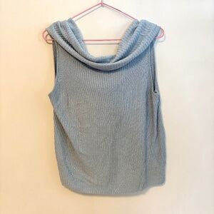 Ellen Tracy Cowl Neck Sleeveless Ribbed Knit Blouse Top Light Blue Womens Medium